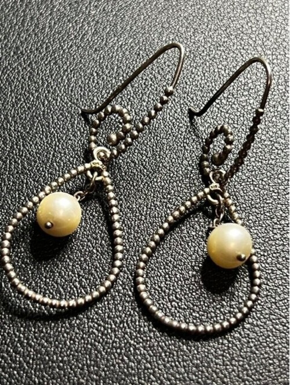 B6520 Vintage Pandora Sterling Silver ALE 925 Teardrop Earrings 2" White Pearl - Picture 2 of 2